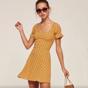 Reformation Arlene Dress polka dot mustard US 2
